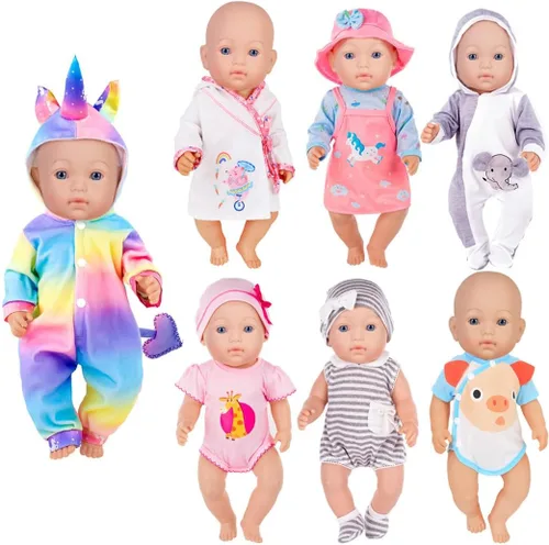 Vista 9 de iBayda - 10 juegos de ropa y accesorios para muñecas que incluyen monos y atuendos para muñecas recién nacidas de 14 a 17 pulgadas (35 a 43 cm)
