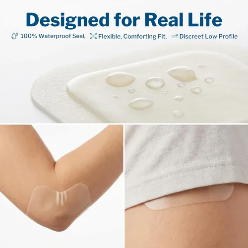 Vista 2 de McKesson Apósito hidrocoloide, estéril, fino (20 cajas, 400 apósitos en total) – Vendaje estéril autoadhesivo, parche impermeable para úlceras