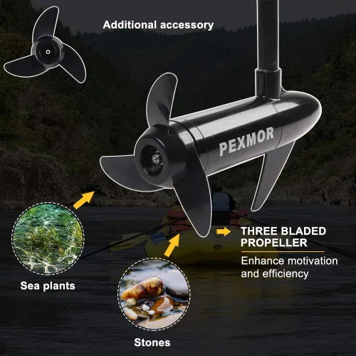 Vista 6 de PEXMOR Motor de arrastre eléctrico de 8 velocidades, motor eléctrico fuera de borda para barco con mango ajustable e indicador LED, montado