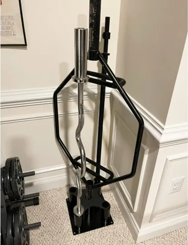 Vista 6 de Soporte de barra para barra olímpica, soporte de piso, apto para barras olímpicas de 1 y 2 pulgadas, barras hexagonales, barras de trampa, barras