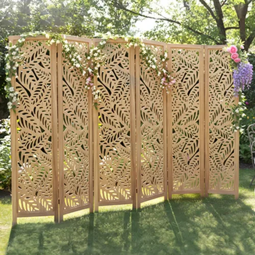 Vista 10 de Divisor de habitación bohemio con tallado de plumas, pantalla de madera calada de 4 paneles, división plegable decorativa para dormitorio