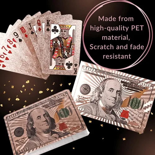 Vista 5 de Magic Kiss Cartas de póquer de papel de aluminio impermeables, baraja de naipes de plástico para regalo (3 barajas (oro + oro rosa + negro))