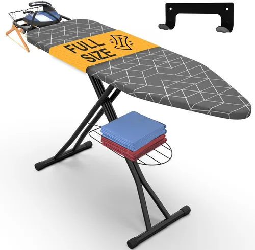 Vista 11 de Xabitat Tabla de planchar de tamaño completo de 57 x 18 pulgadas con colgador de pared, tabla de planchar de construcción de metal completo, soporte