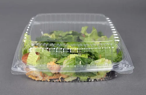 Vista 2 de Daxwell 8 x 8 x 3 pulgadas con bisagras de plástico (OPS) recipientes para llevar, microondas, E10005891 (caja de 200)