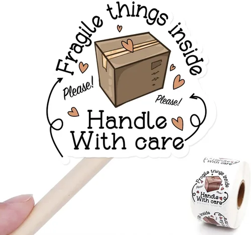 Fragile Things - Pegatinas de cuidado con calcomanías de agradecimiento, hechas a mano, tienda pequeña, sobres, 500 etiquetas por rollo