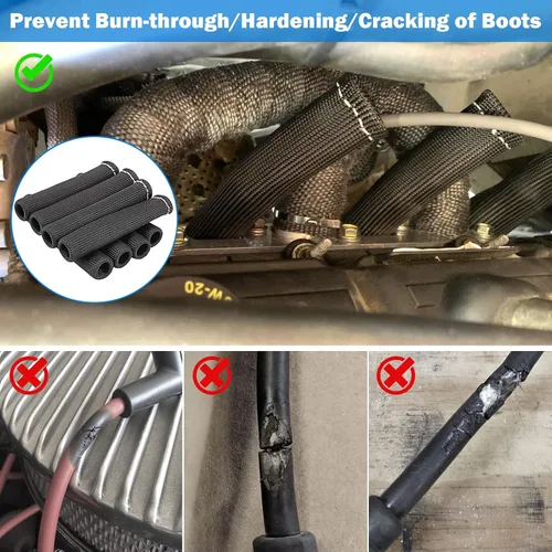 Vista 7 de Juego de 8 fundas protectoras de alambre para bujías, funda protectora contra el calor con 16 bridas de alambre de acero inoxidable, kit de 2500