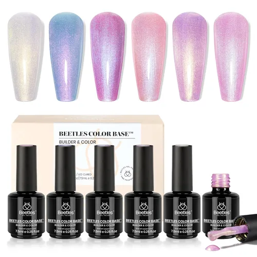 Vista 21 de Beetles - Esmalte de uñas de gel con base de goma, 6 colores nude, esmalte de gel rosa, melocotón, neutro, transparente, francesa, colores base