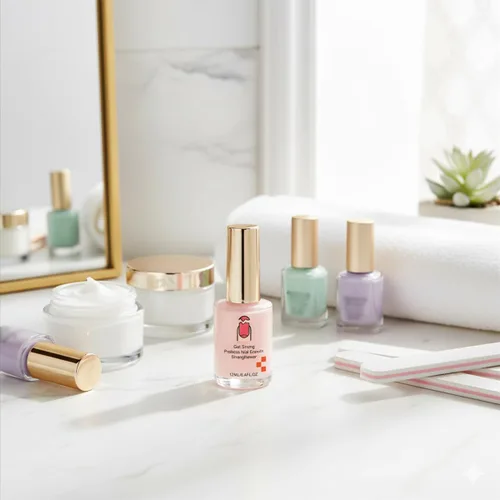 Vista 2 de Fortalecedor de uñas de 0.4 onzas líquidas para uñas dañadas, endurecedor de uñas extra fuerte con esmalte de gel LED rosa, reparación de uñas