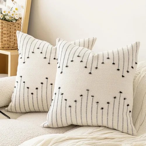 LILEPOY Juego de 2 fundas de cojín bohemias de 18 x 18 pulgadas, fundas de cojín decorativas neutras con textura, fundas de almohada cuadradas Beige