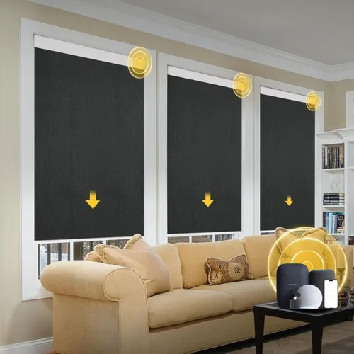 Vista 9 de Persianas inteligentes motorizadas con control remoto, persianas enrollables de tela de pasto con cubierta de cenefa, persianas eléctricas opacas