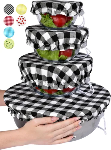 Vista 10 de Fundas grandes de tela de algodón reutilizables hechas a mano para tazones – Dos capas de tela (solo juego extra grande de 3, aguacate)