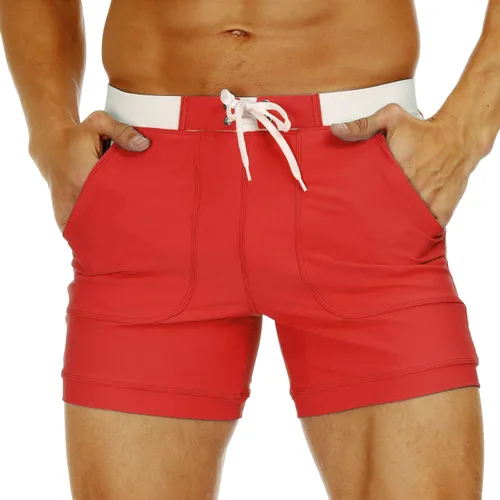 Vista 2 de MAGNIVIT Traje de baño para hombre, color liso, básico, largo, deportivo, con bolsillos