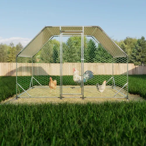 Vista 6 de Gallinero grande de metal con cubierta impermeable, jaula de pollos de entrada para 6/10 pollos, conejos, patos, corral al aire libre