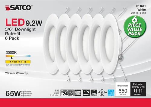 Vista 5 de Satco S11641 - Foco empotrable LED de 9.2 W, paquete de valor, 5-6 pulgadas, blanco, paquete de 6