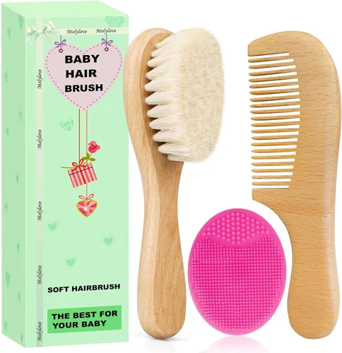 Vista 11 de Cepillo de Cabello para Bebé, Cepillo de Madera con Cerdas de Cabra para Recién Nacidos y Niños Pequeños, Ideal para Costra Láctea, Regalo Perfecto