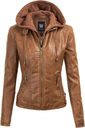 Vista 16 de Lock and Love Chaqueta Abrigo de Moto Motociclista de Piel Sintética para Mujer con Capucha Extraíble o No Extraíble Wjc1044_negro