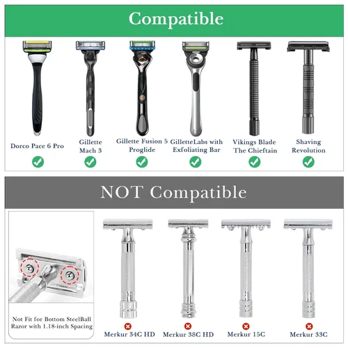 Vista 3 de Linkidea Paquete de 2 soportes de acero inoxidable para maquinilla de afeitar de seguridad, soporte de afeitadora de viaje, compatible