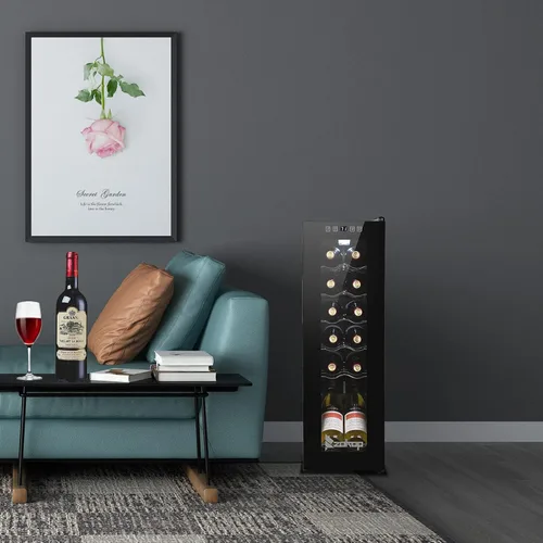 Vista 9 de Winado Refrigerador de vino con compresor de 12 botellas con temperatura ajustable, mini refrigerador de vino compacto independiente con control