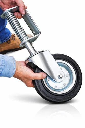 Tech Team #00884 - Rueda de puerta con resorte de 8 pulgadas, resistente, capacidad de 275 libras, rueda plana de goma sólida, giro de 360°, montaje