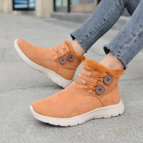 Vista 5 de LANCROP Botas de nieve de invierno para mujer, con forro de piel, botines de tobillo sin cordones, cálidos, impermeables, para exteriores