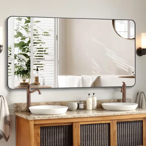 Vista 18 de DESBING Espejo de Baño de 30" x 36", Espejo de Pared Negro Mate con Marco de Metal, Espejo Rectangular Decorativo de Tocador para Dormitorio Baño