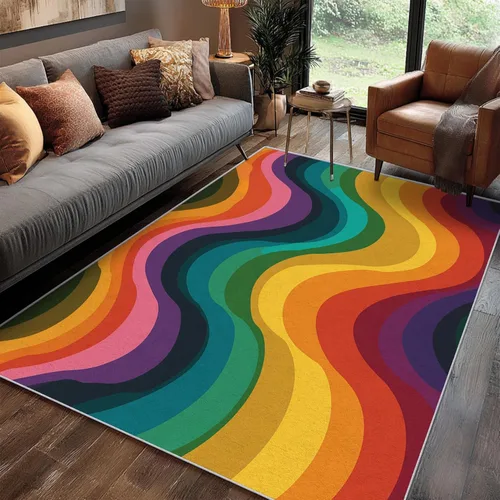 Vista 4 de 70s Small Rug 2x3 Retro Rainbow Abstract Art Pattern, Washable Entryway Bedroom Kitchen Doormat, 70s Retro Decor for Home, Soft Non Slip Indoor Door
