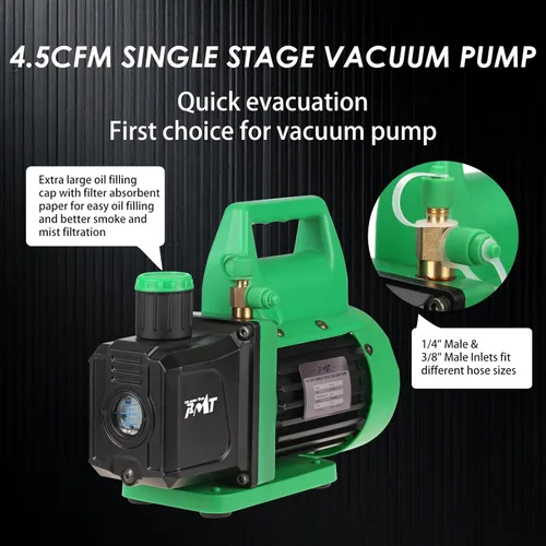 Vista 6 de PB Motor Tech - Juego de bomba de vacío y calibrador, bomba de 4.5 CFM con manómetro de colector de latón, acopladores rápidos, adaptador 410