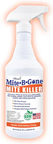 Mite-B-Gone - Tratamiento a base de plantas para humanos, polvo, pollo, pájaros, alfombras y ratas en hogares, muebles y ropa de cama, seguro para