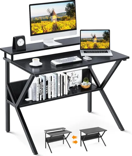 Vista 10 de ODK Escritorio pequeño, escritorio de computadora de 27.5 pulgadas para espacios pequeños, escritorio para niños con almacenamiento, mesa de estudio