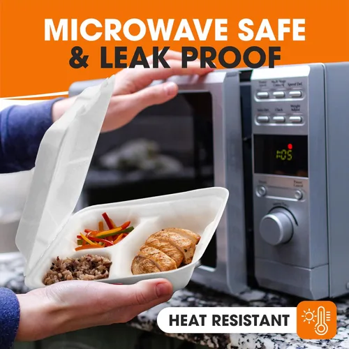 Vista 8 de Cheer Collection Contenedores compostables para llevar de 8 x 8 (paquete de 100) – Contenedores ecológicos para microondas Contenedores