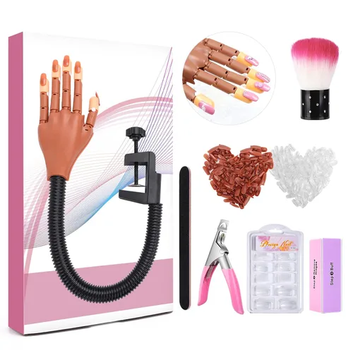 Mano de práctica para uñas acrílicas, flexibles, kit de práctica de entrenamiento de uñas, maniquí falso, manos para uñas, práctica de bricolaje,