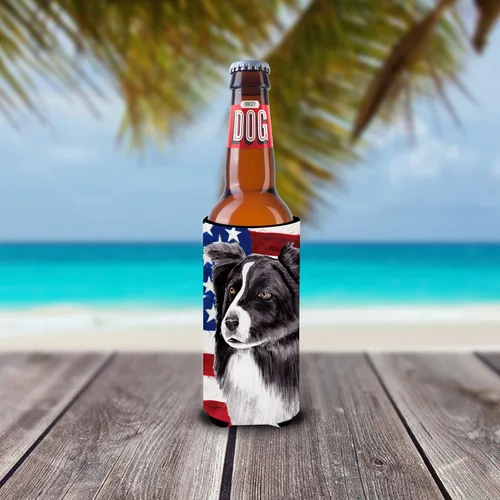 Vista 2 de USA American Flag with Border Collie Ultra Beverage Insulators for slim cans SC9009MUK