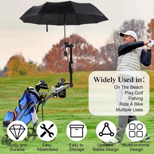 Vista 6 de Shinylin 2 paraguas de playa con abrazadera universal ajustable UPF 50+ apertura y cierre automático resistente al viento paraguas de golf portátil