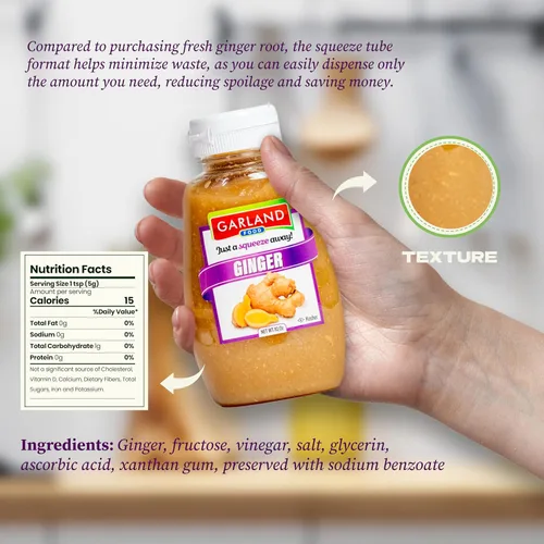 Vista 2 de Garland Food - Pasta de jengibre exprimible de 10 onzas, fabricada en los Estados Unidos, práctica botella exprimible con botella de jengibre picado
