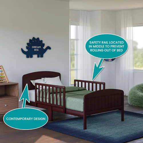 Vista 5 de Harrisburg - Cama para niños pequeños, cama de transición de diseño moderno de madera maciza con rieles laterales para dormitorio infantil con 2