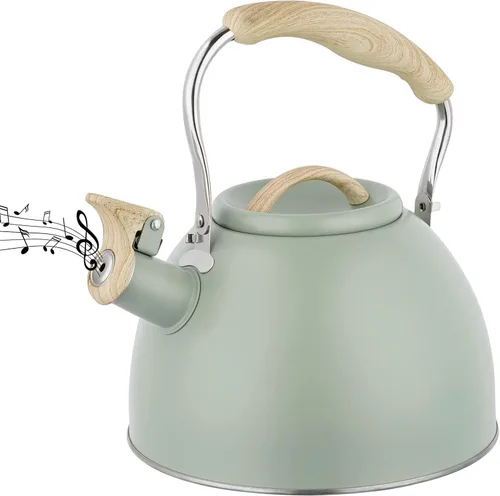 Tetera de 3.0 cuartos de galón para estufa, tetera de acero inoxidable, hervidor de agua de grado alimenticio con mango de madera para café, té,
