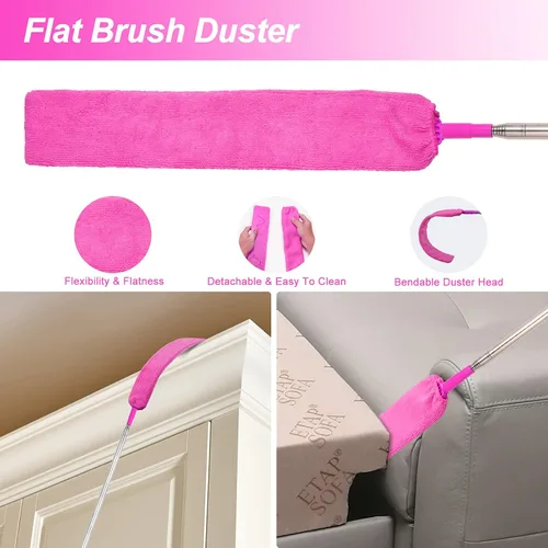 Vista 5 de Plumeros de microfibra para limpieza, plumeros con poste de extensión, plumeros flexibles y lavables para ventiladores de techo alto, persianas