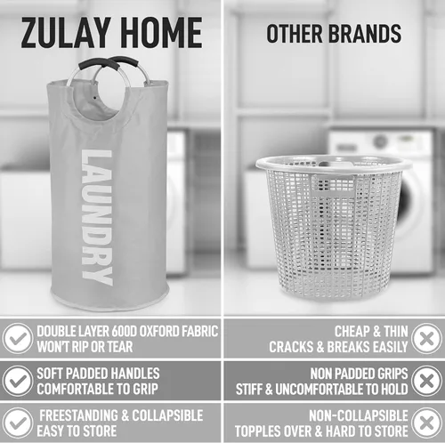 Vista 7 de Zulay Home Cesta de lavandería grande y resistente de 82 litros – Bolsa de lavandería acolchada antideslizante con asas – Cestas de lavandería