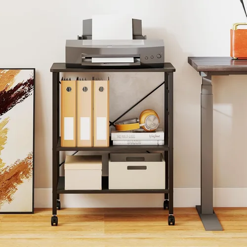 Vista 9 de Giantex Kitchen Bakers Rack - Carrito de 3 niveles para microondas con ruedas, carrito de barra industrial con 10 ganchos, marco de metal, estantes