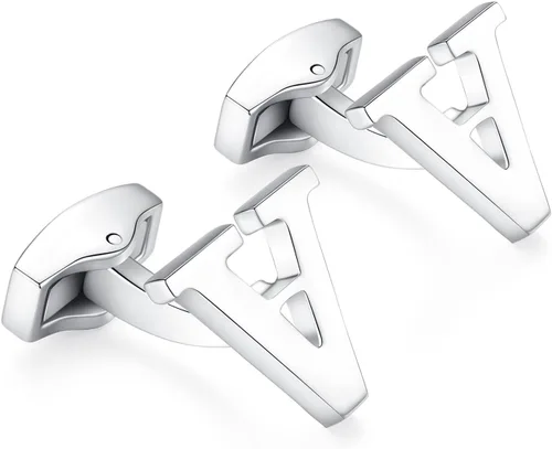 Vista 3 de Gemelos con letra del alfabeto inicial para hombre con caja de plata