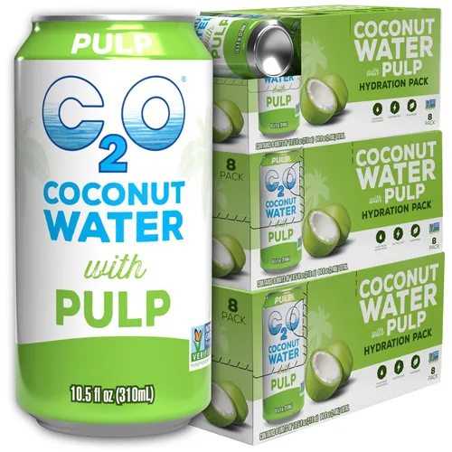 Vista 18 de C2O - Agua de coco con jengibre, lima y cúrcuma (paquete de 12) - Hecho con agua de coco fresca - A base de plantas - Sin OMG - Agua enlatada