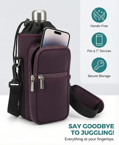 AUPET Portabotellas de Agua para Mochila con Soporte para Brazo 25/32/40/64 oz, Funda Cruzada Aislada para Botella de Agua con Correa y Bolsillos