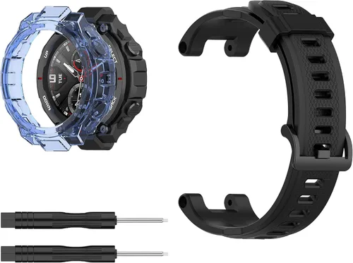 Funda compatible con Amazfit T-Rex/T-Rex Pro Watch con banda, funda protectora de TPU de alta transparencia y correas de repuesto de silicona
