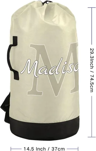 Vista 3 de Beige Bolsa de lavandería de viaje de nylon personalizada para equipaje Organizador de ropa sucia personalizada con cierre de cordón y correas