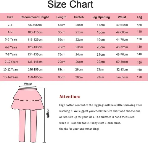 Vista 5 de Auranso Girls Leggings with Skirt Kids Clothes Ruffle Tutu Pants 2-14 Years