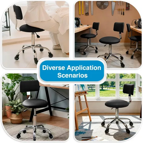 Vista 3 de Silla de dibujo con ruedas, silla de dibujo de oficina con soporte de espalda, taburete de escritorio de pie ajustable en altura con cojín de piel