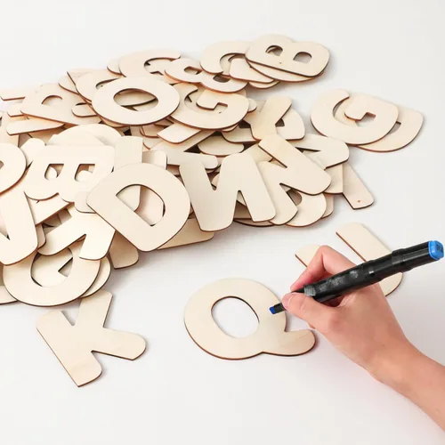 Vista 2 de 140 letras de madera de 5 pulgadas, manualidades, letras de madera sin terminar, pequeñas letras de madera, pintura para bricolaje, decoración