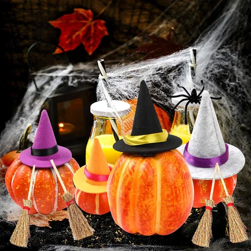 Vista 6 de FOIMAS 37 piezas de sombreros de bruja mini caldero de caramelo negro y escobas de bruja para Halloween, accesorios de manualidades, decoración