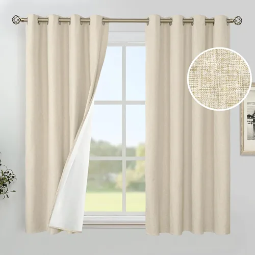 Vista 12 de YoungsTex Cortinas 100% opacas de lino gris claro de 63 pulgadas de largo para dormitorio, oscurecimiento de habitación completa, cortinas