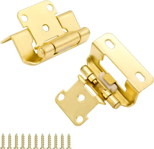 Vista 15 de Bisagras de latón antiguas para puerta de gabinete de cocina, paquete de 8 (4 pares) 1/2" Bisagra de superposición parcial de cierre automático